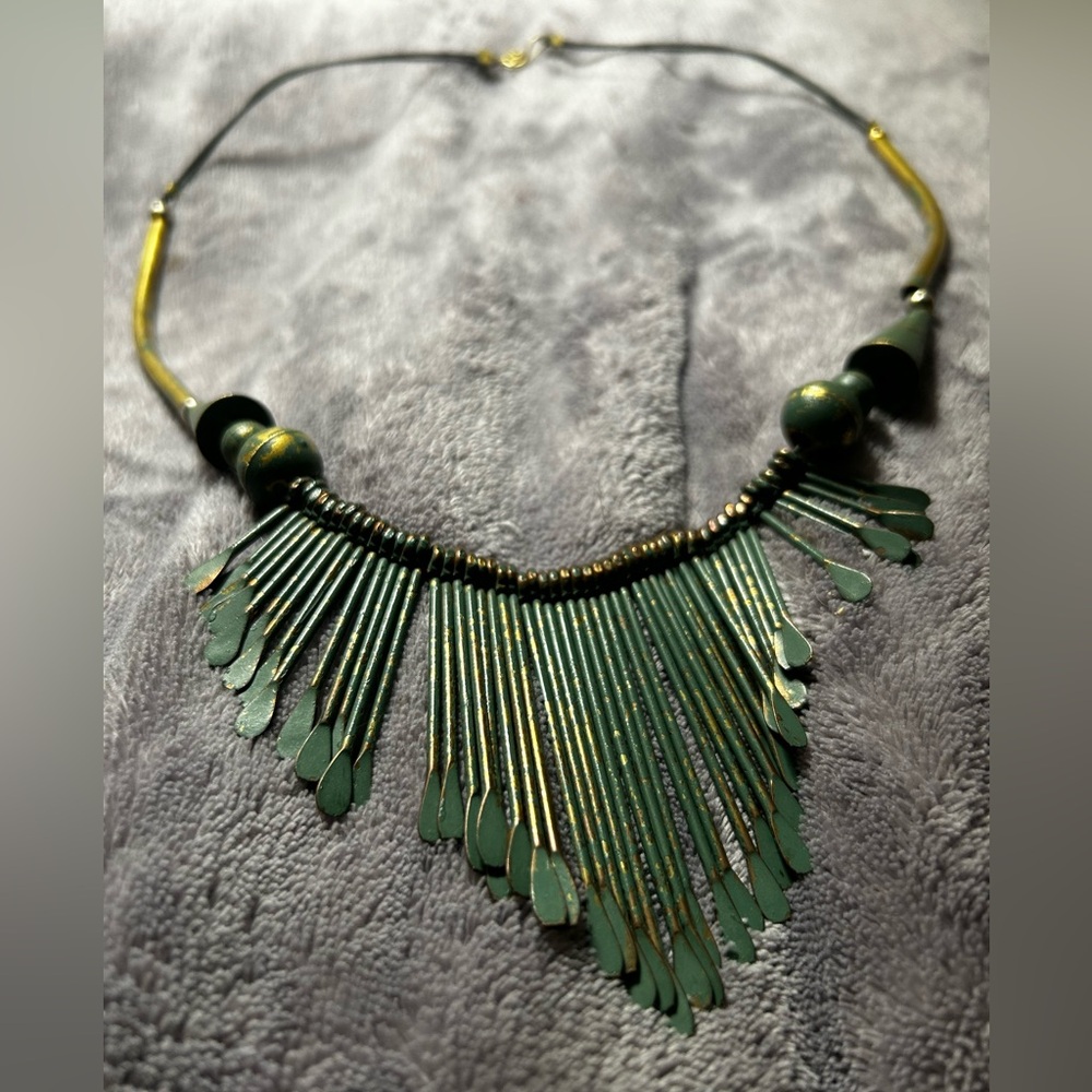 Anthropologie rustic green & gold necklace.